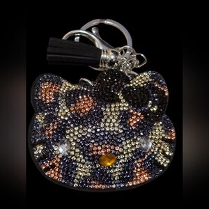 Sparkling Leopard Hello Kitty Keychain with Rhinestones
